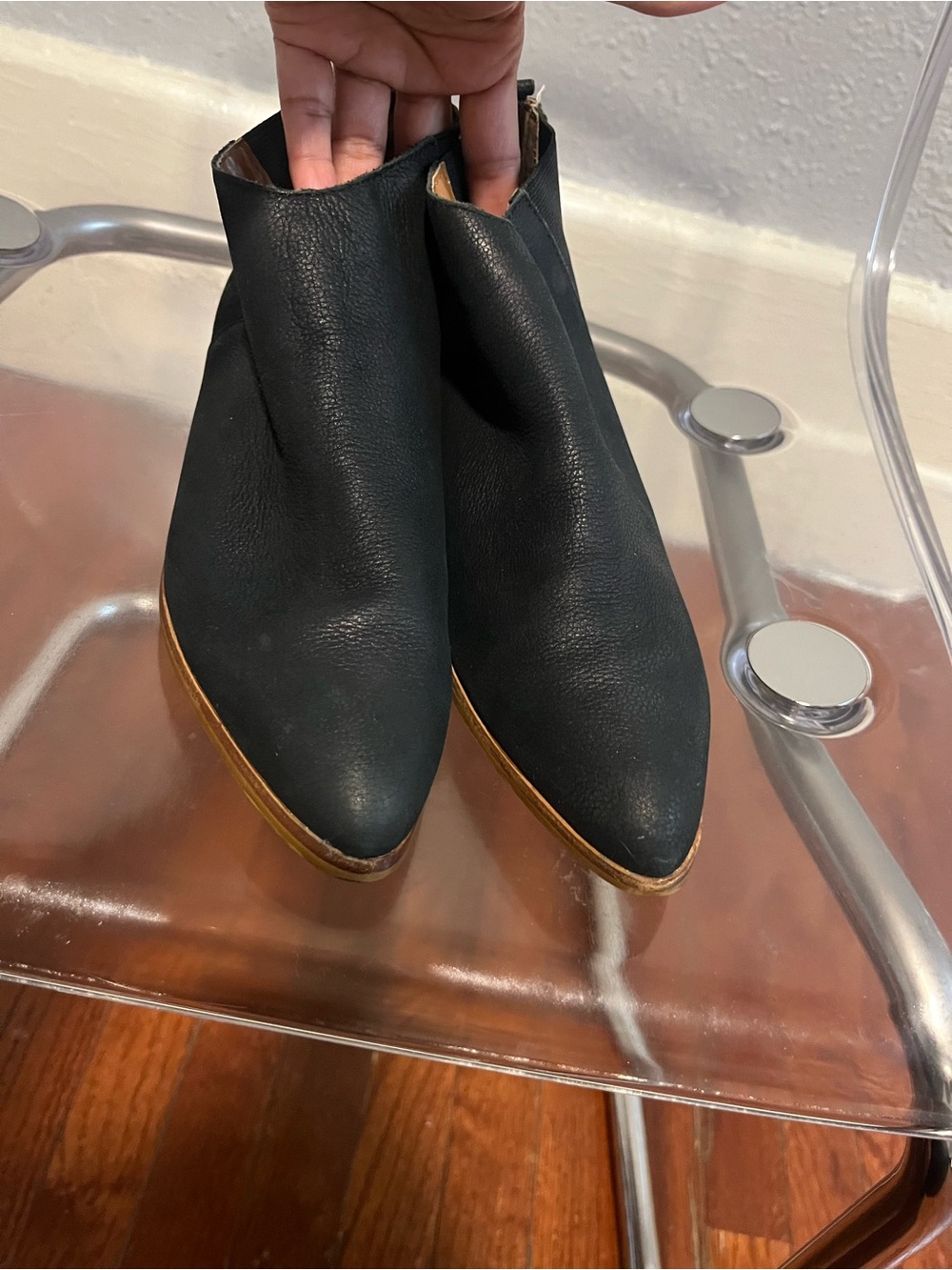 GAP Black Pointed Leather Ankle Booties with Brown Trim